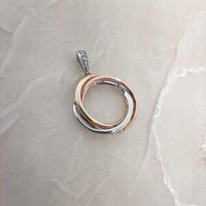 10K Tri Color Gold 4 Diamonds Trinity Style Circle Pendant